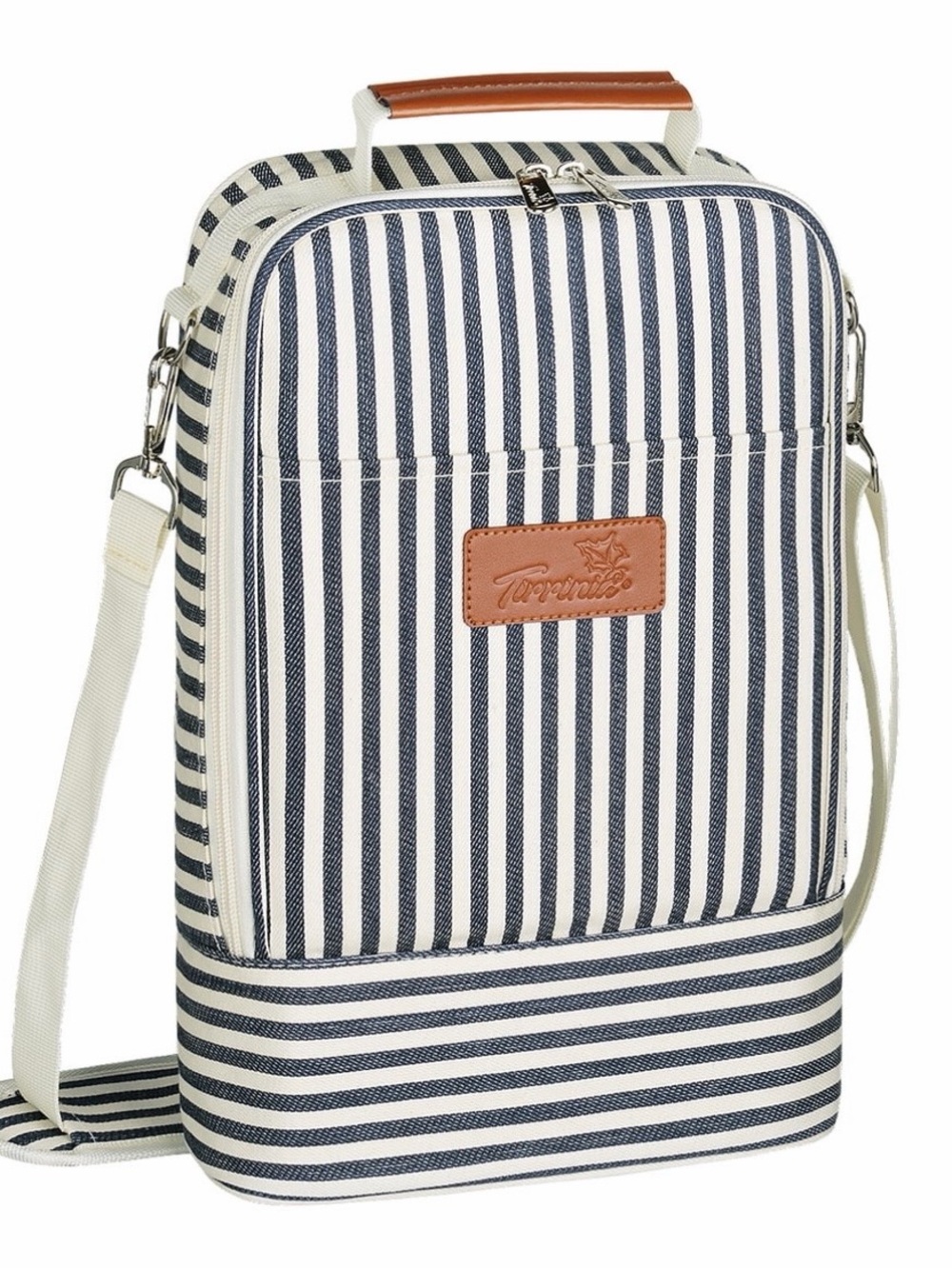 Tirrinia 2-Bottle insulated wine cooler.  Navy & White Stripe
